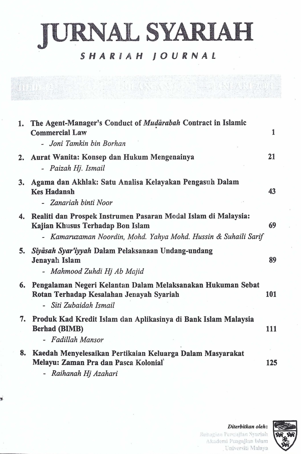 View Vol. 12 No. 1 (2004): Jurnal Syariah