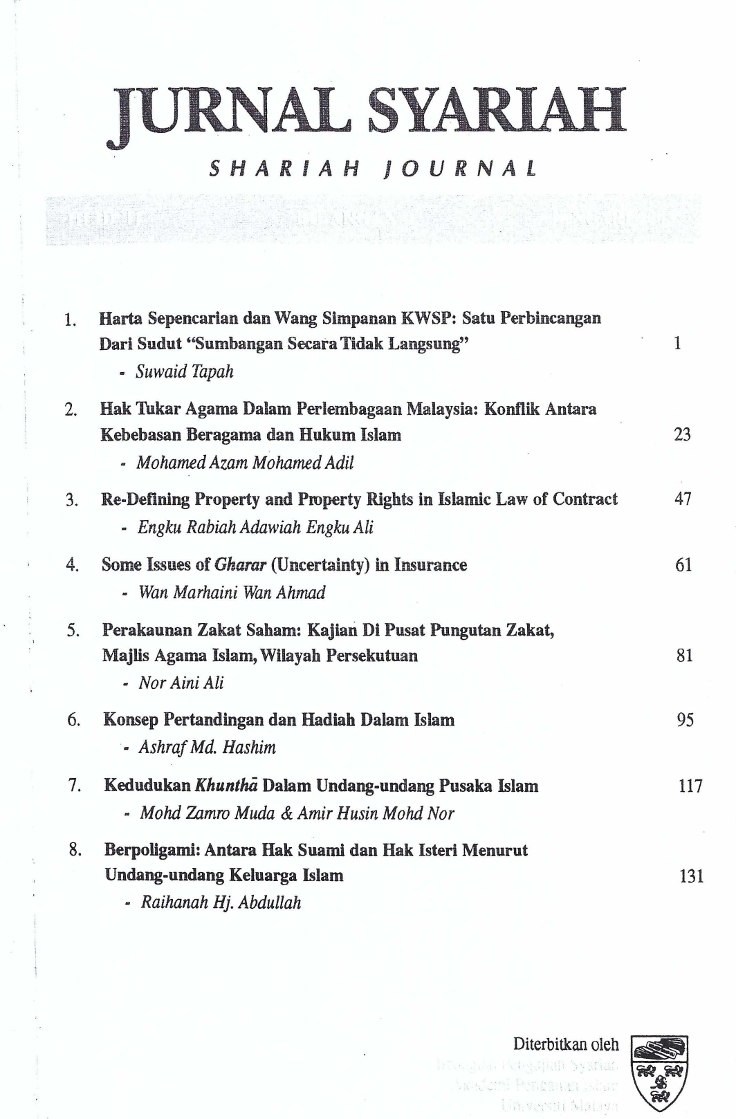 View Vol. 11 No. 1 (2003): Jurnal Syariah